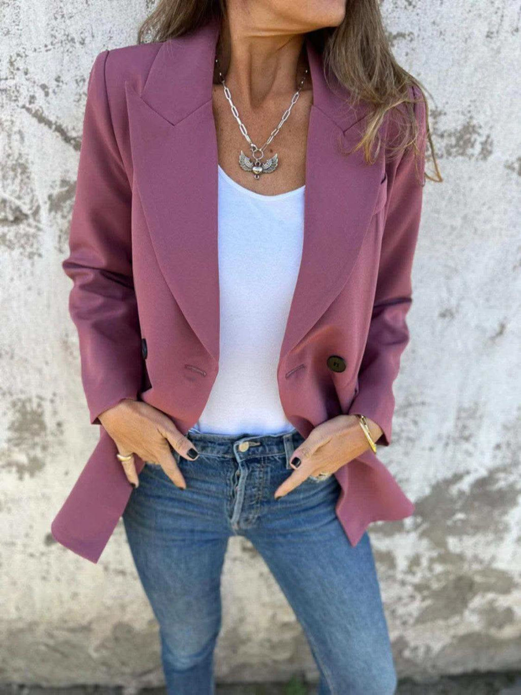 Full Size Collared Neck Long Sleeve Blazer in - Coats & Jackets photo