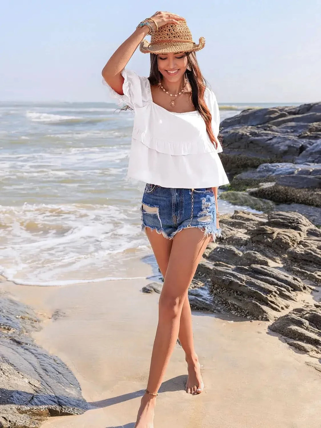 Ruffled Square Neck Half Sleeve Blouse in - photo