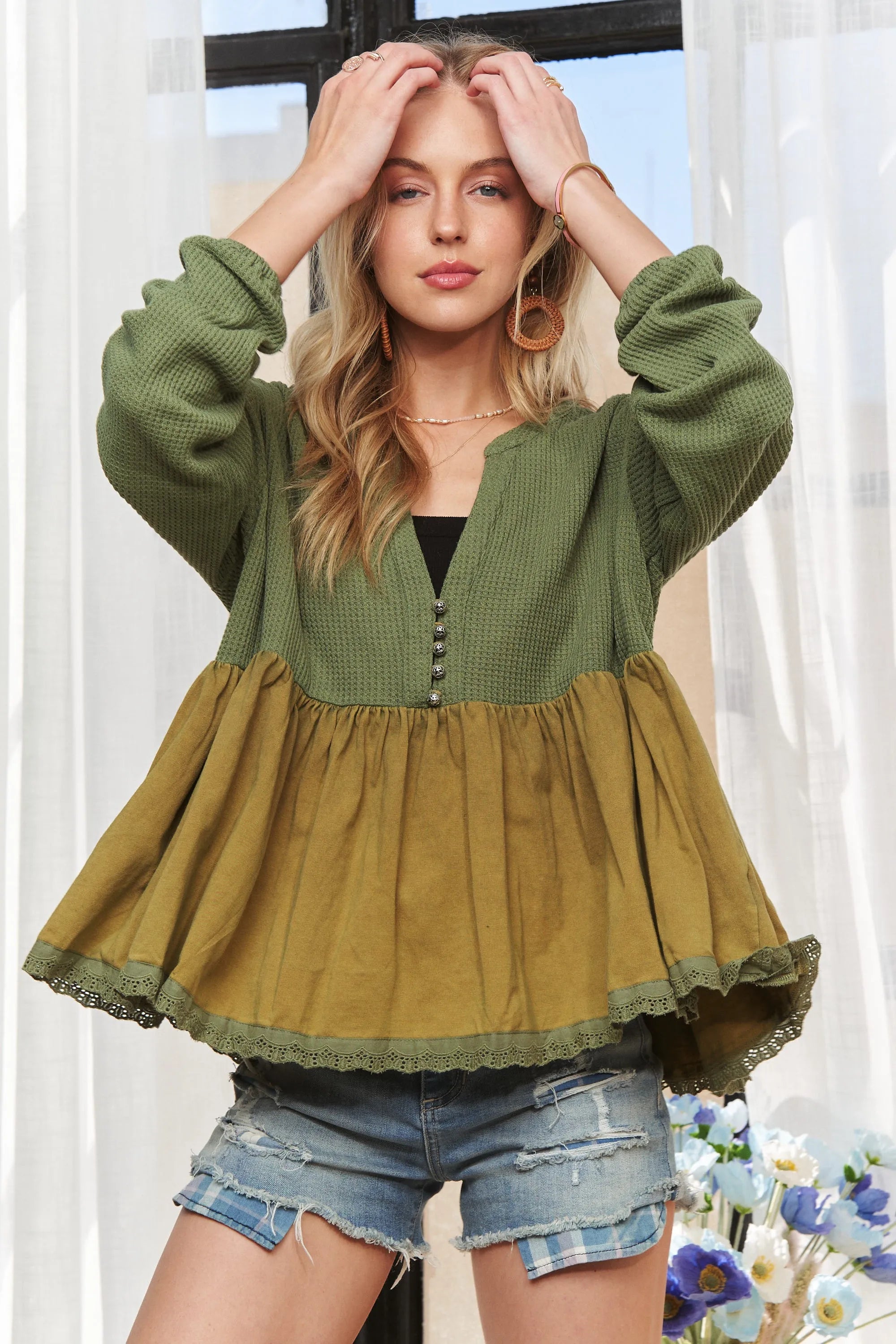 ADORA Mineral Washed Babydoll Tunic Top - SwagglyLife Home & Fashion ADORA Mineral Washed Babydoll Tunic Top - SwagglyLife Home & Fashion