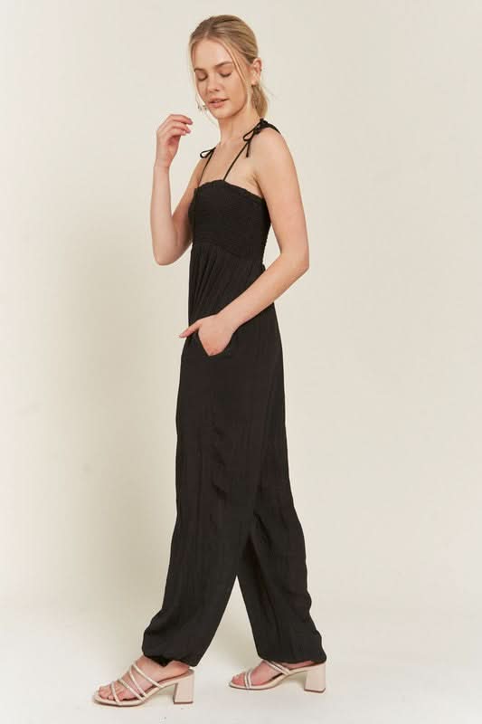 Jade By Jane Smocked Tie Strap Jumpsuit-Plus Size in - photo