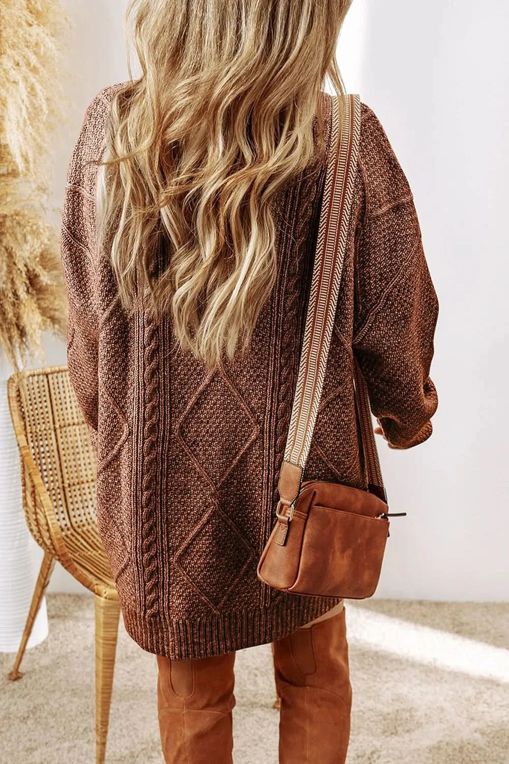 Cable-Knit Round Neck Sweater Dress in - photo