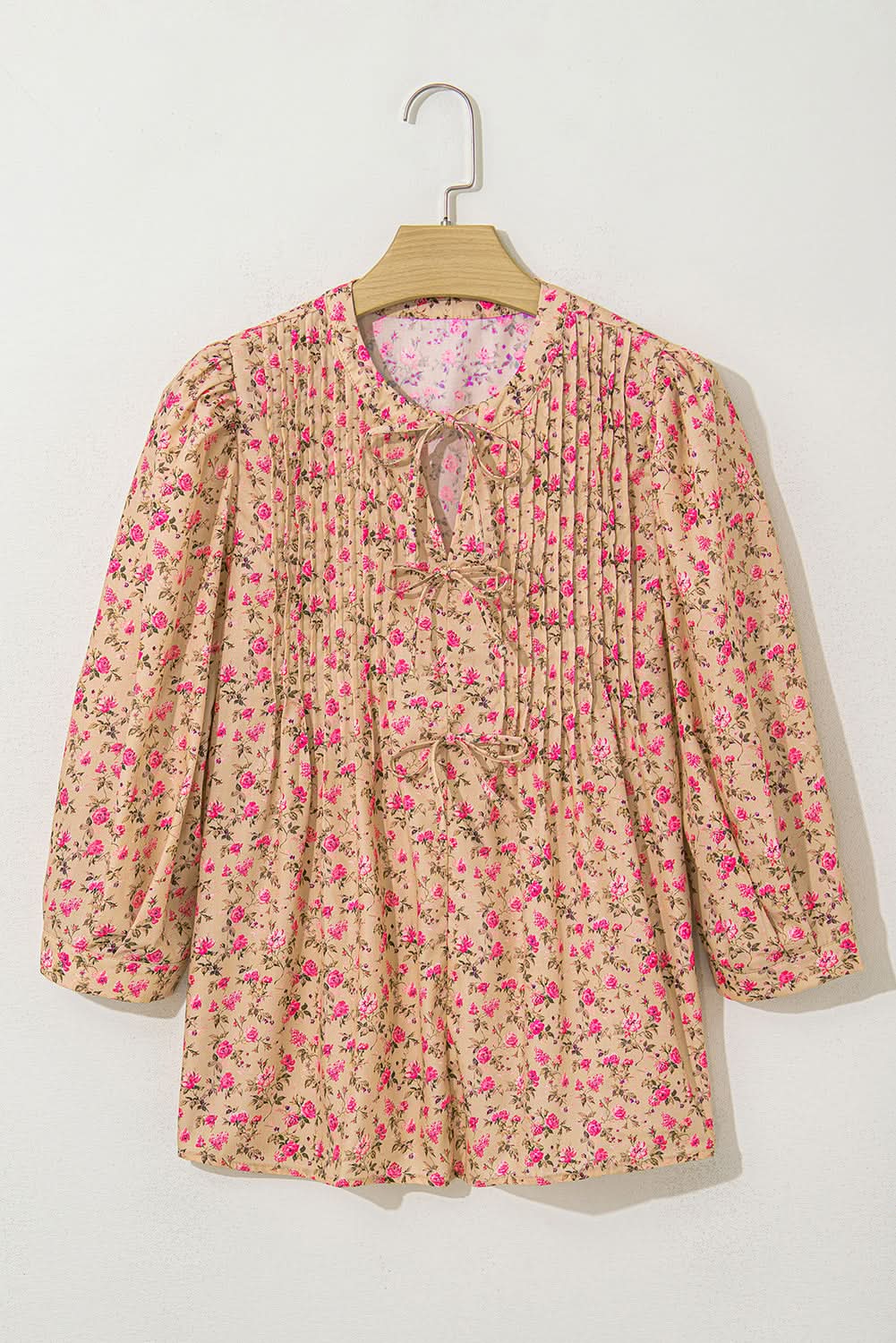 Sadie Floral Bow Pin-tuck Bust Half Puff Sleeve Blouse in - Tops/Blouses & Shirts photo