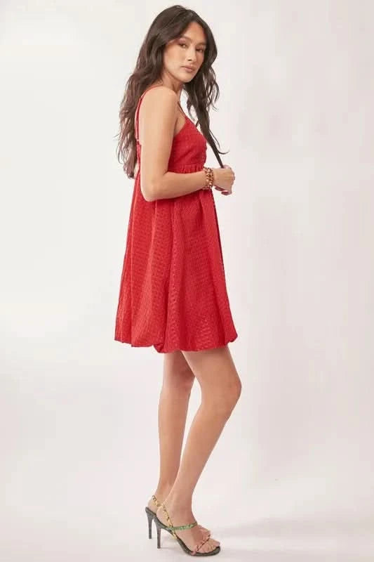 Davi & Dani Textured Sweetheart Neckline Bubble Hem Dress in - photo