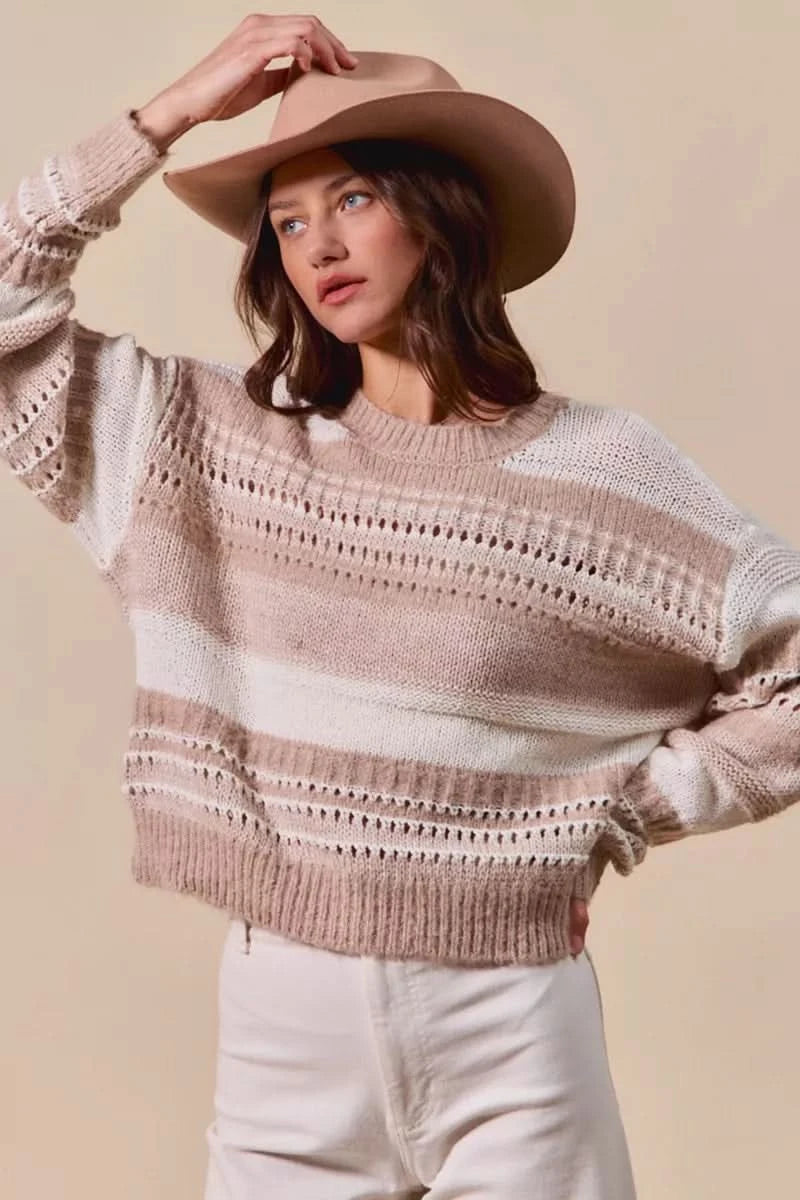 SO ME Variegated Stripe Textured Loose Fit Sweater in - photo