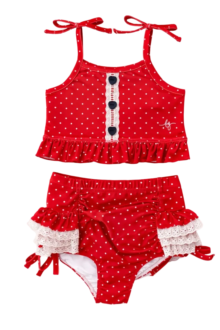 *PREORDER* High Waisted Bikini - Liberty Dot in - 4th of July Collection photo