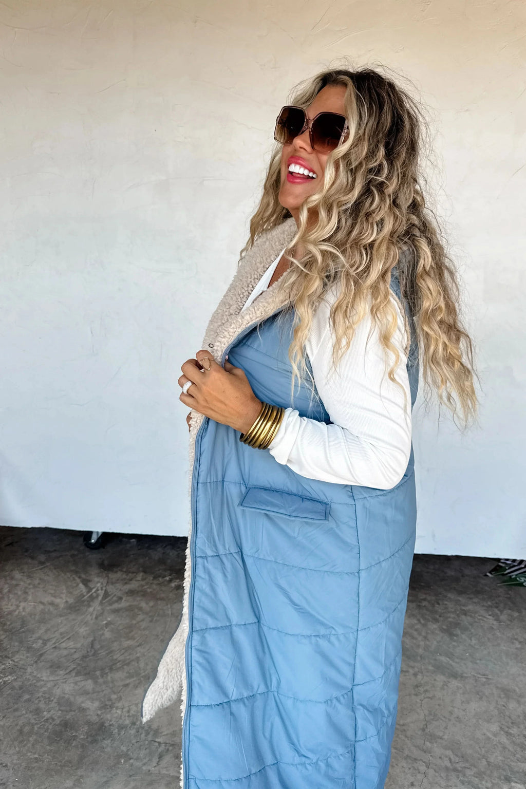 PREORDER: Reversible Sherpa Puffer Vest in - Womens photo
