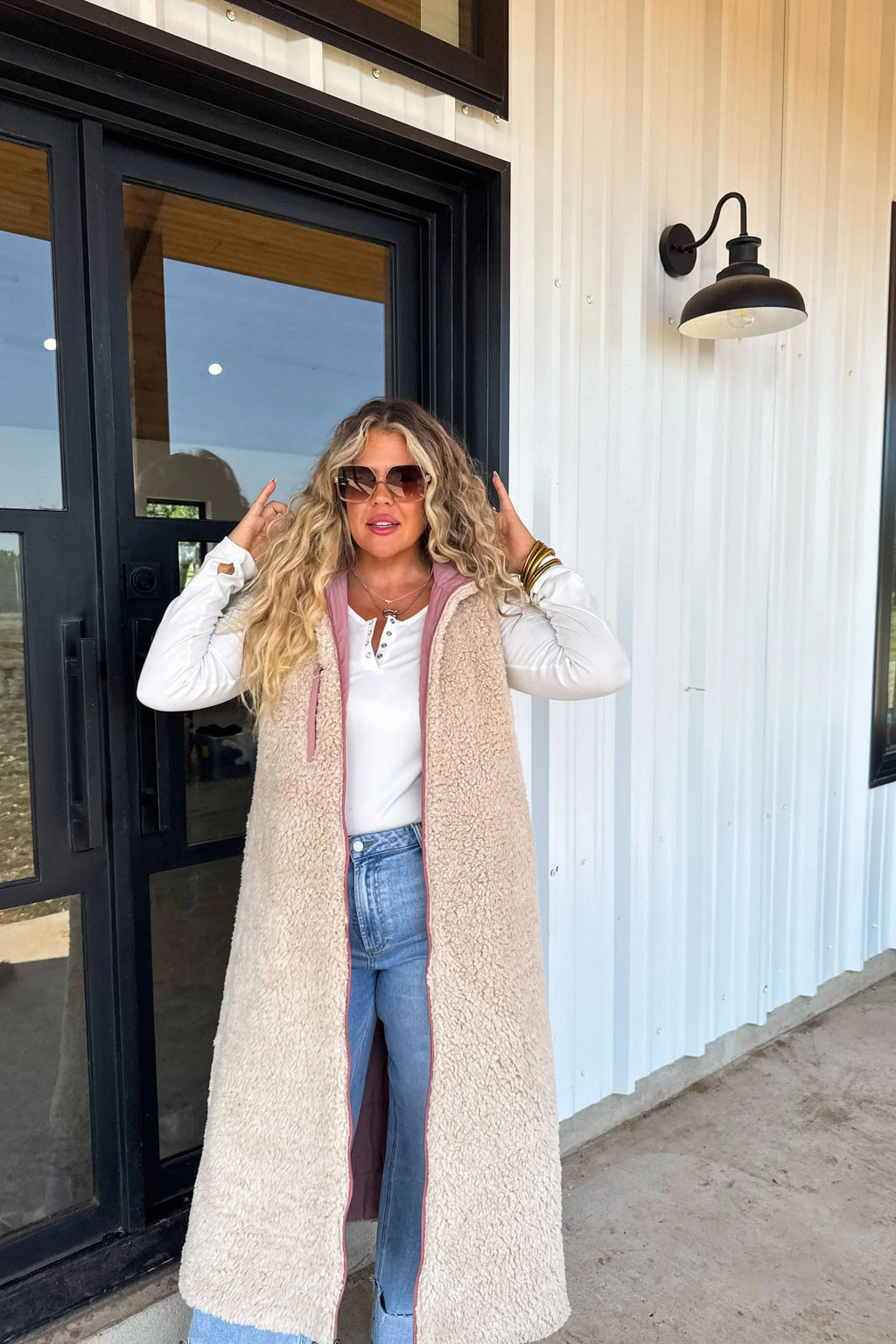 PREORDER: Reversible Sherpa Puffer Vest in - Womens photo