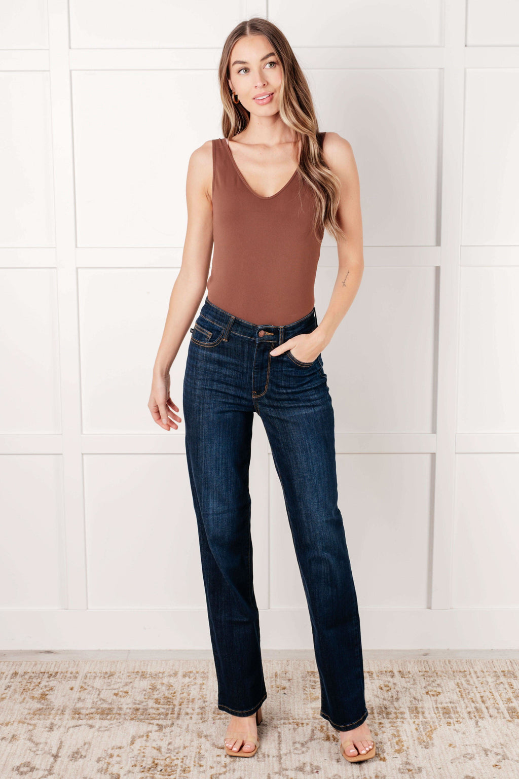 Judy Blue Alaina High Rise Classic Straight Jeans in - Denim photo