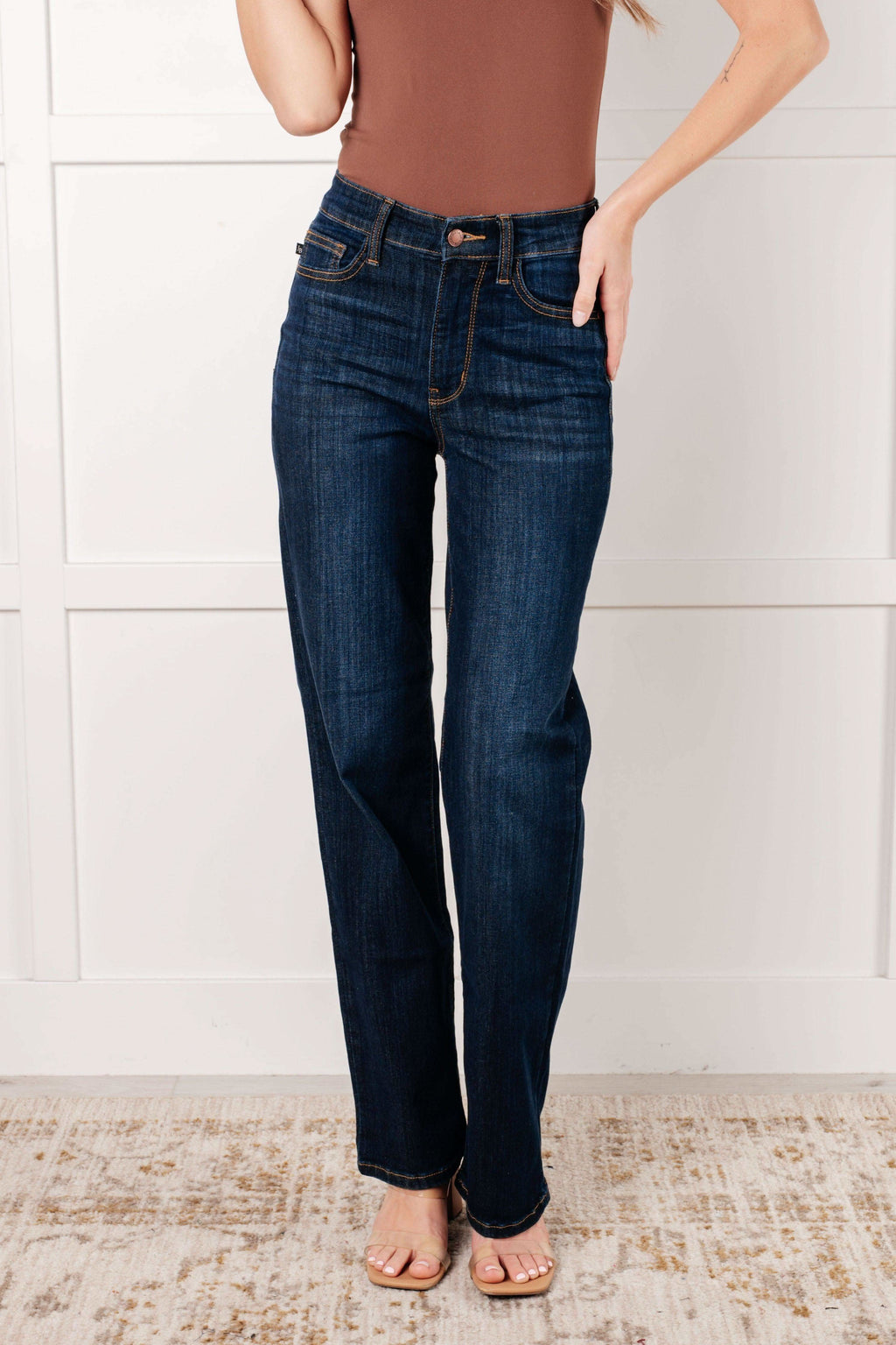 Judy Blue Alaina High Rise Classic Straight Jeans in - Denim photo