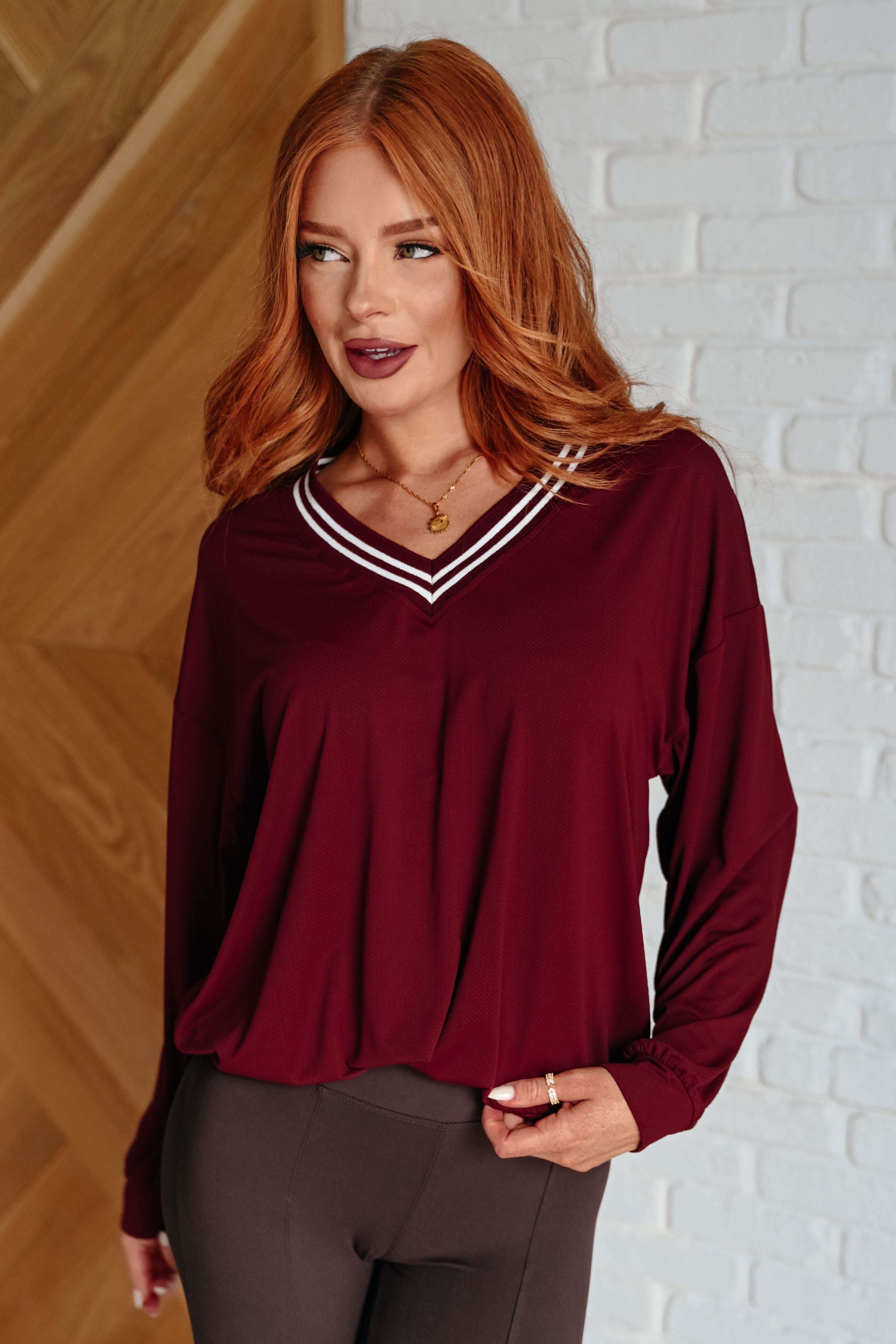 All Out Comfort V-Neck Pullover in Red Merlot - SwagglyLife Home & Fashion All Out Comfort V-Neck Pullover in Red Merlot - SwagglyLife Home & Fashion