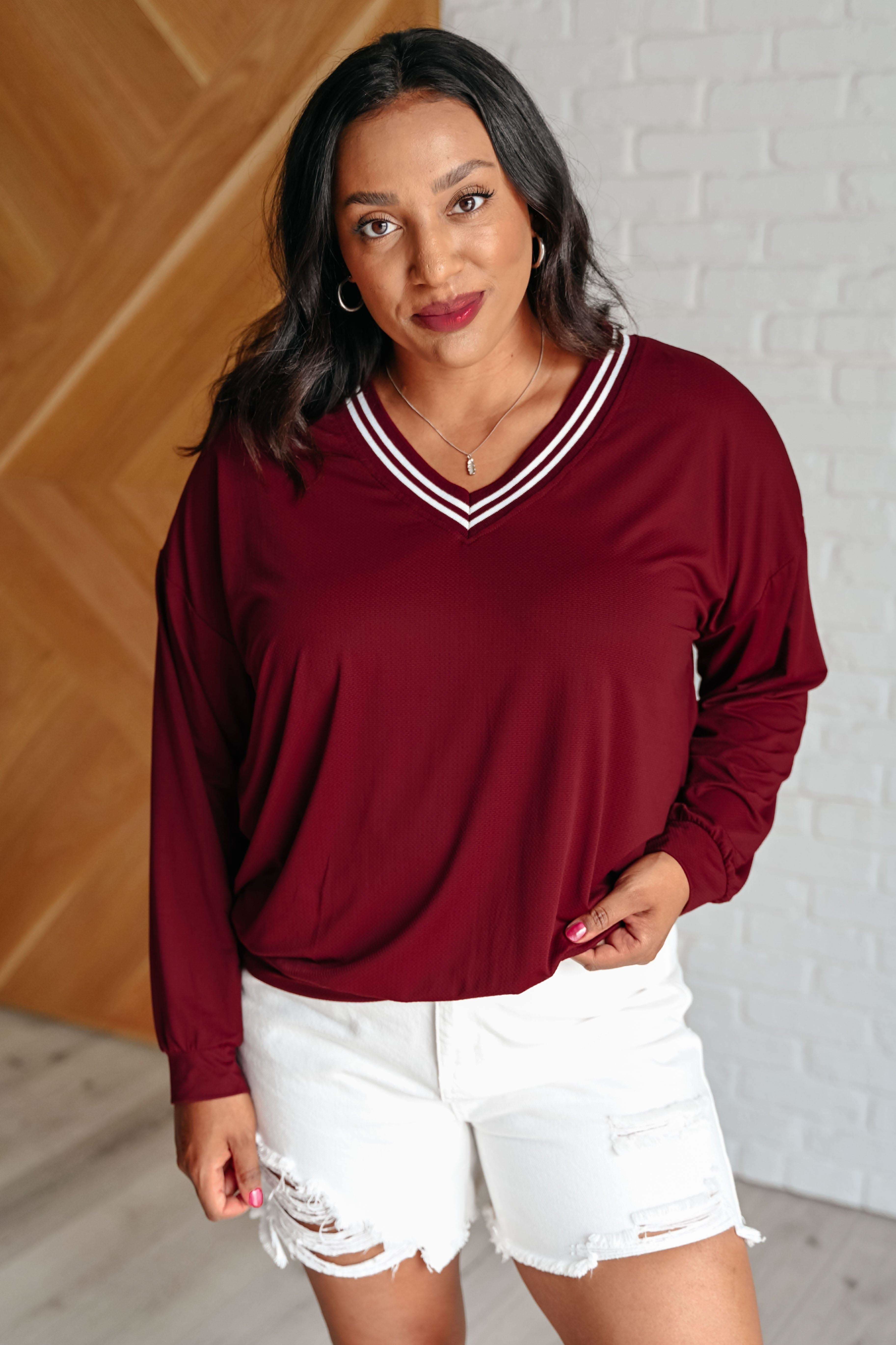 All Out Comfort V-Neck Pullover in Red Merlot - SwagglyLife Home & Fashion All Out Comfort V-Neck Pullover in Red Merlot - SwagglyLife Home & Fashion