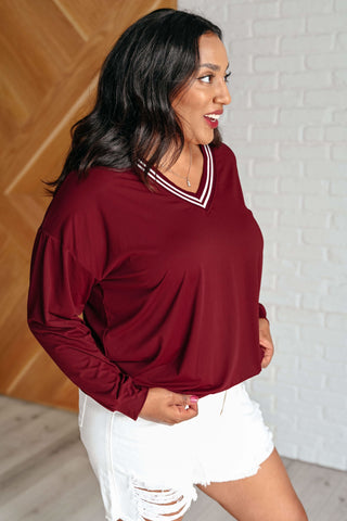 All Out Comfort V-Neck Pullover in Red Merlot - SwagglyLife Home & Fashion All Out Comfort V-Neck Pullover in Red Merlot - SwagglyLife Home & Fashion
