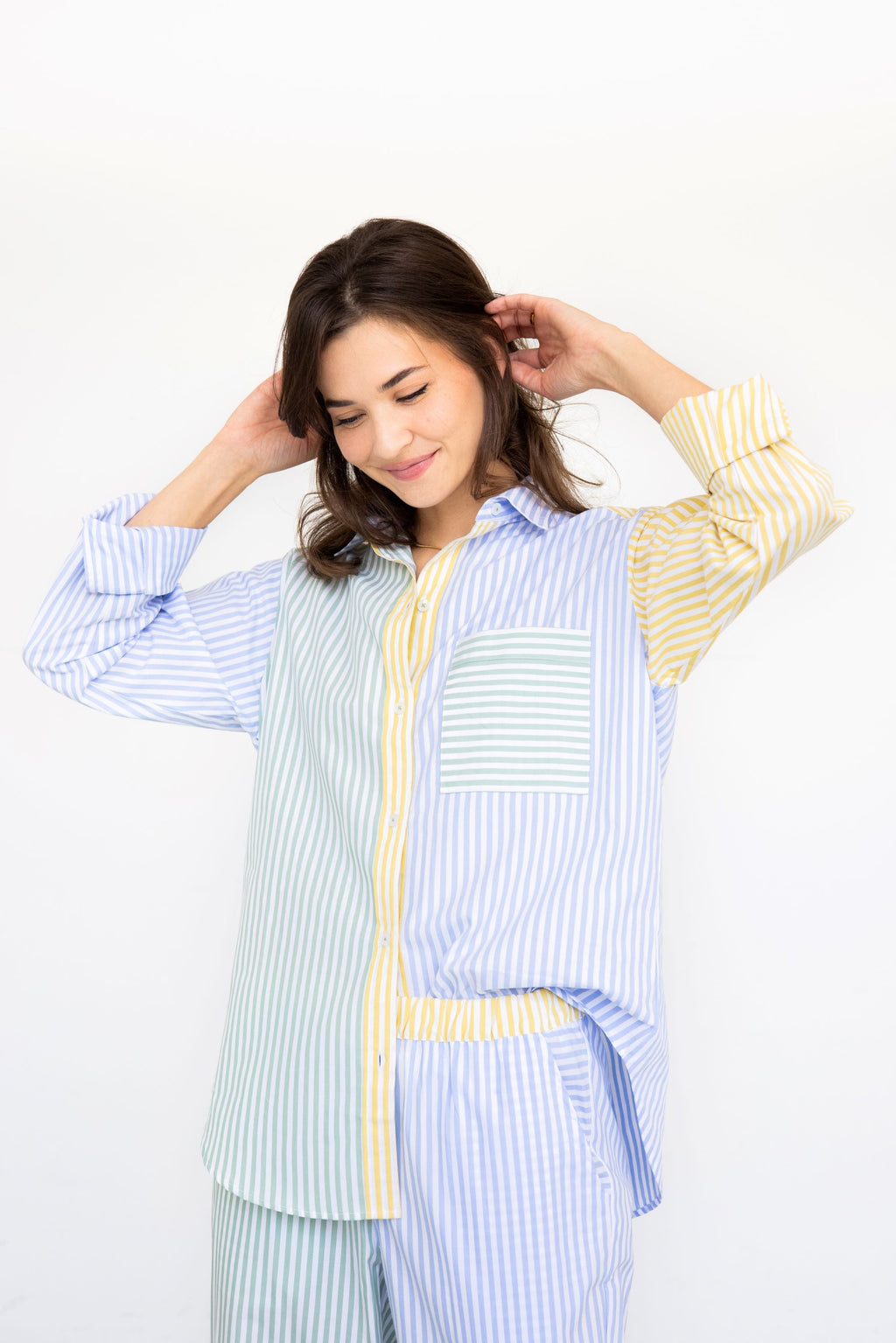Amalfi Stripes Resort Full Length Set in Light Blue-Green-Yellow - PAJAMAS photo