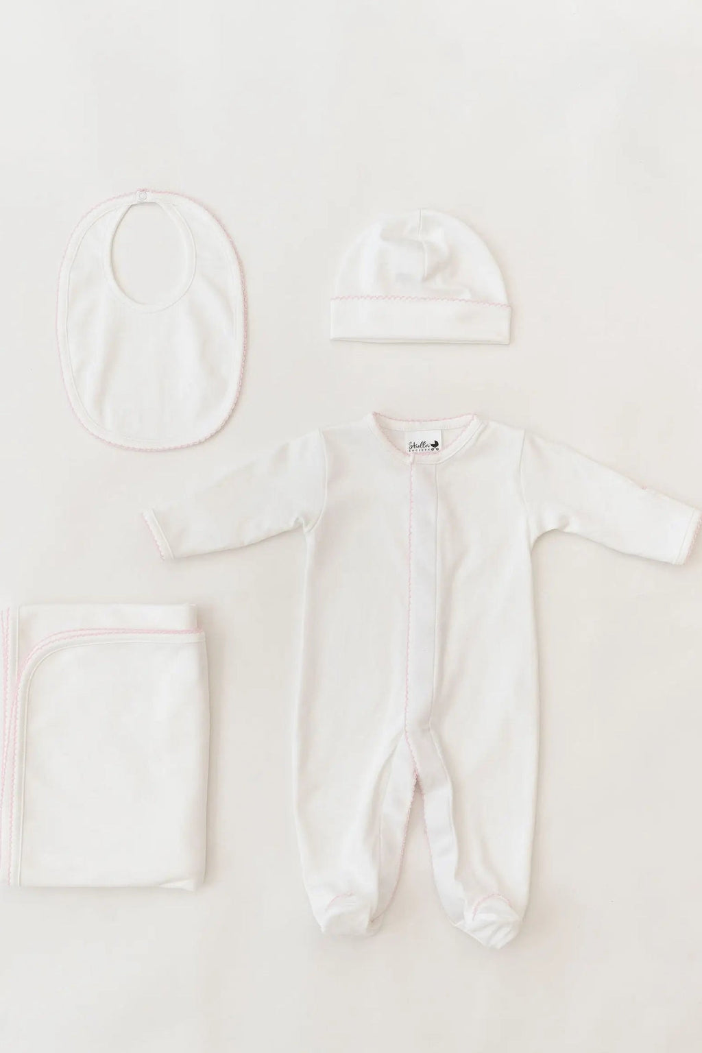 Stroller Society Premium Pima Cotton Newborn Set in White Baby Pink Trim NB - Onesies photo