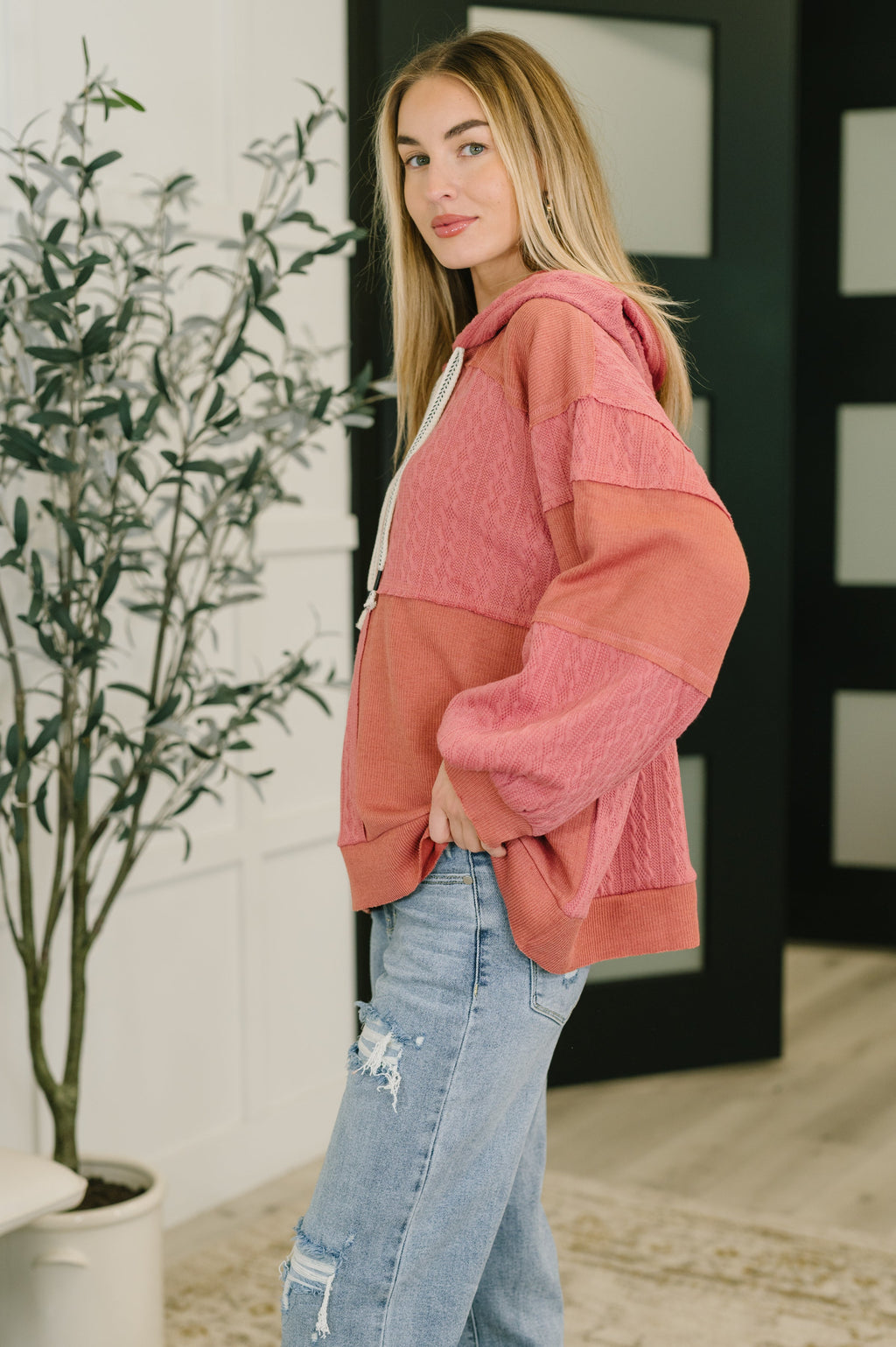 Balloon Sleeve Cut Sew Sweater Knit Top in Mauve in - Womens photo