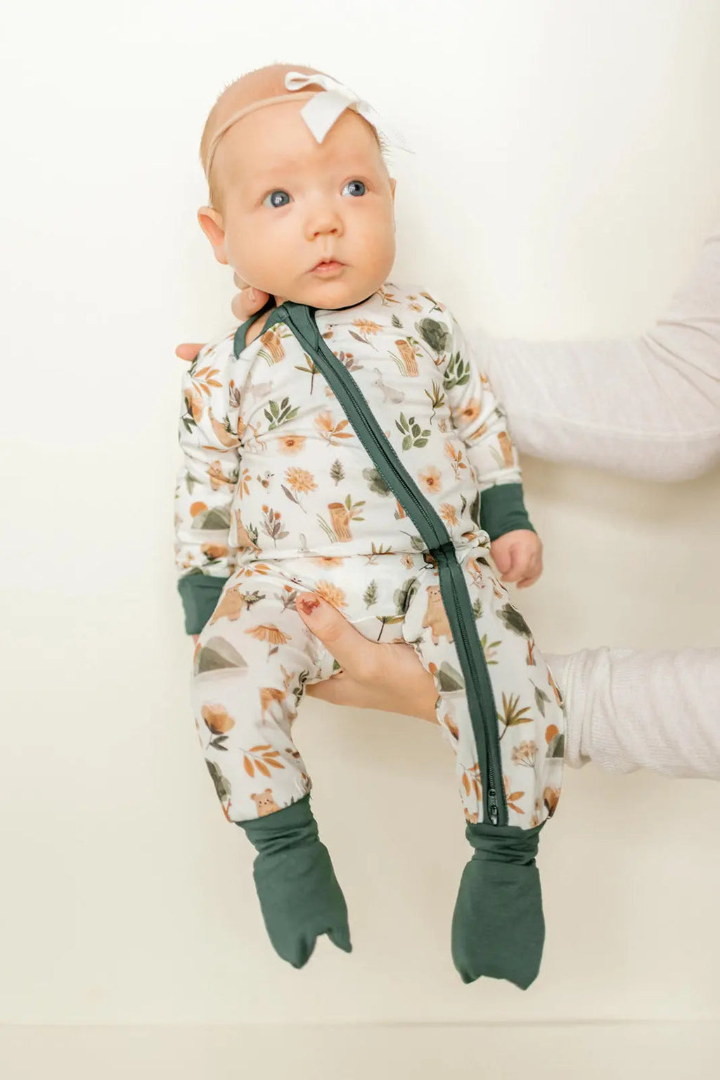 Bamboo Baby Clothes - Convertible Jumpsuit 0-3 Months - Forest in - photo