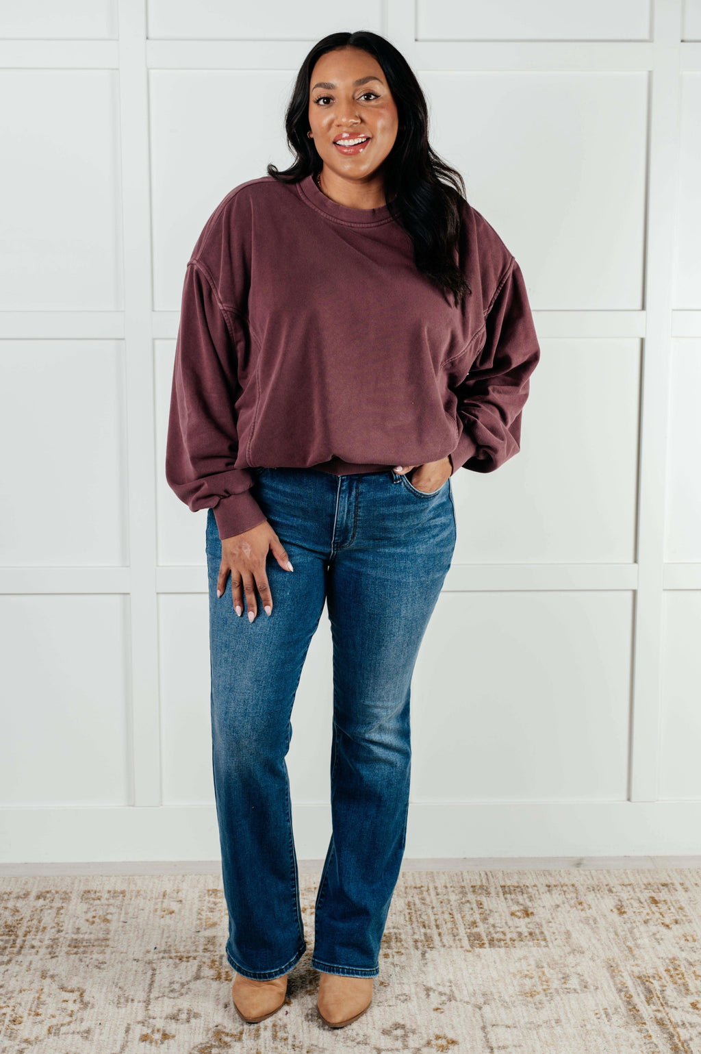 Beyond the Basics Pullover in Eggplant in - Tops photo