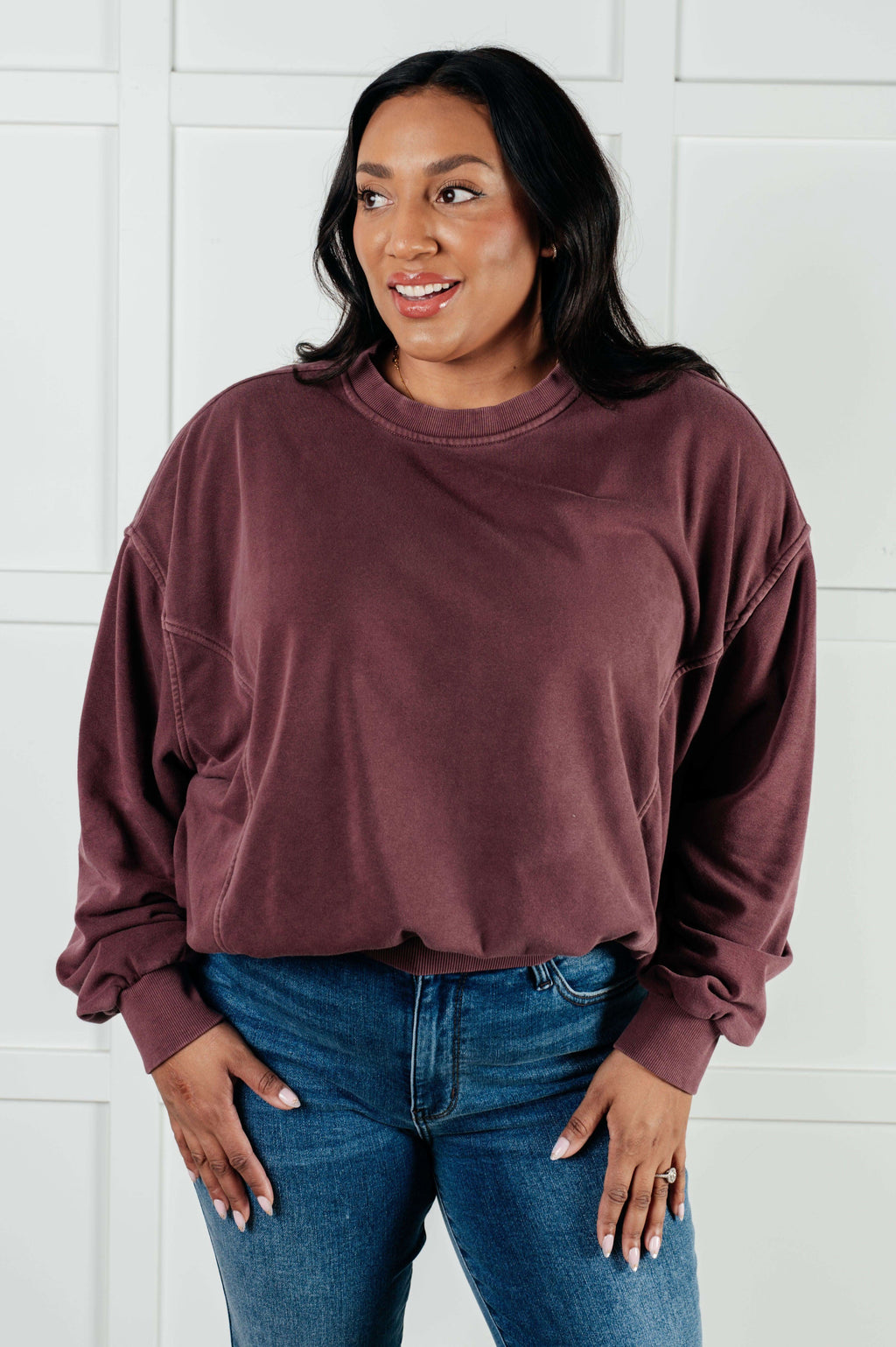 Beyond the Basics Pullover in Eggplant in - Tops photo