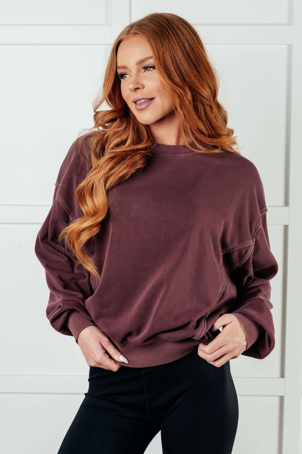 Beyond the Basics Pullover in Eggplant in - Tops photo