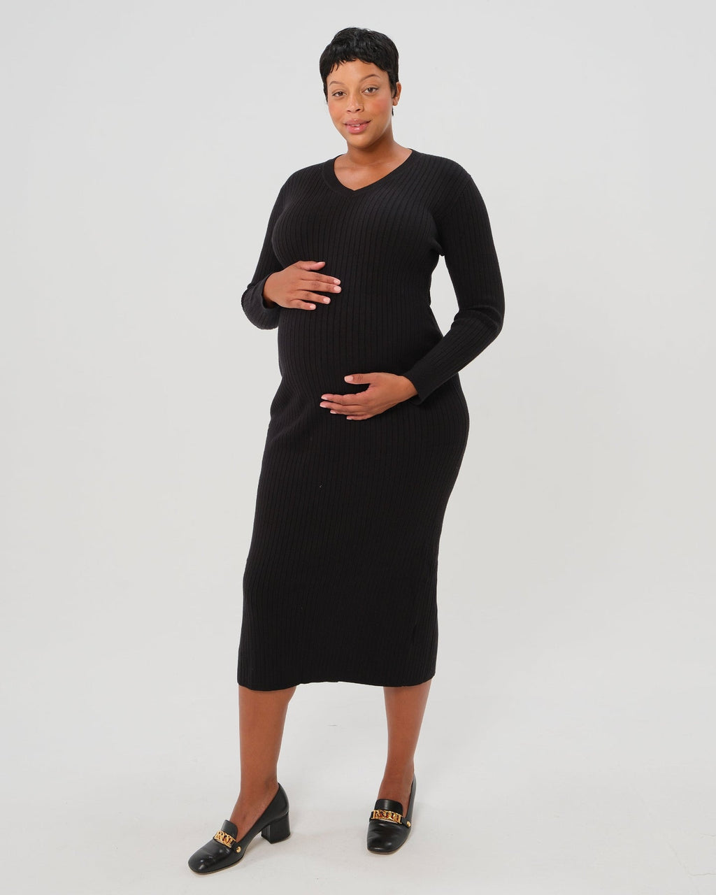 Full Body Ribbed Maternity & Nursing Midi Sweater Dress in - Women's Maternity and Nursing Dress photo