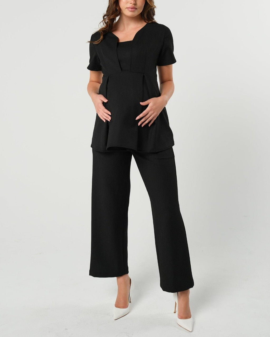 Nathalie Wide Leg Maternity Trouser (Regular & Petite) in Black - Maternity trousers for work photo