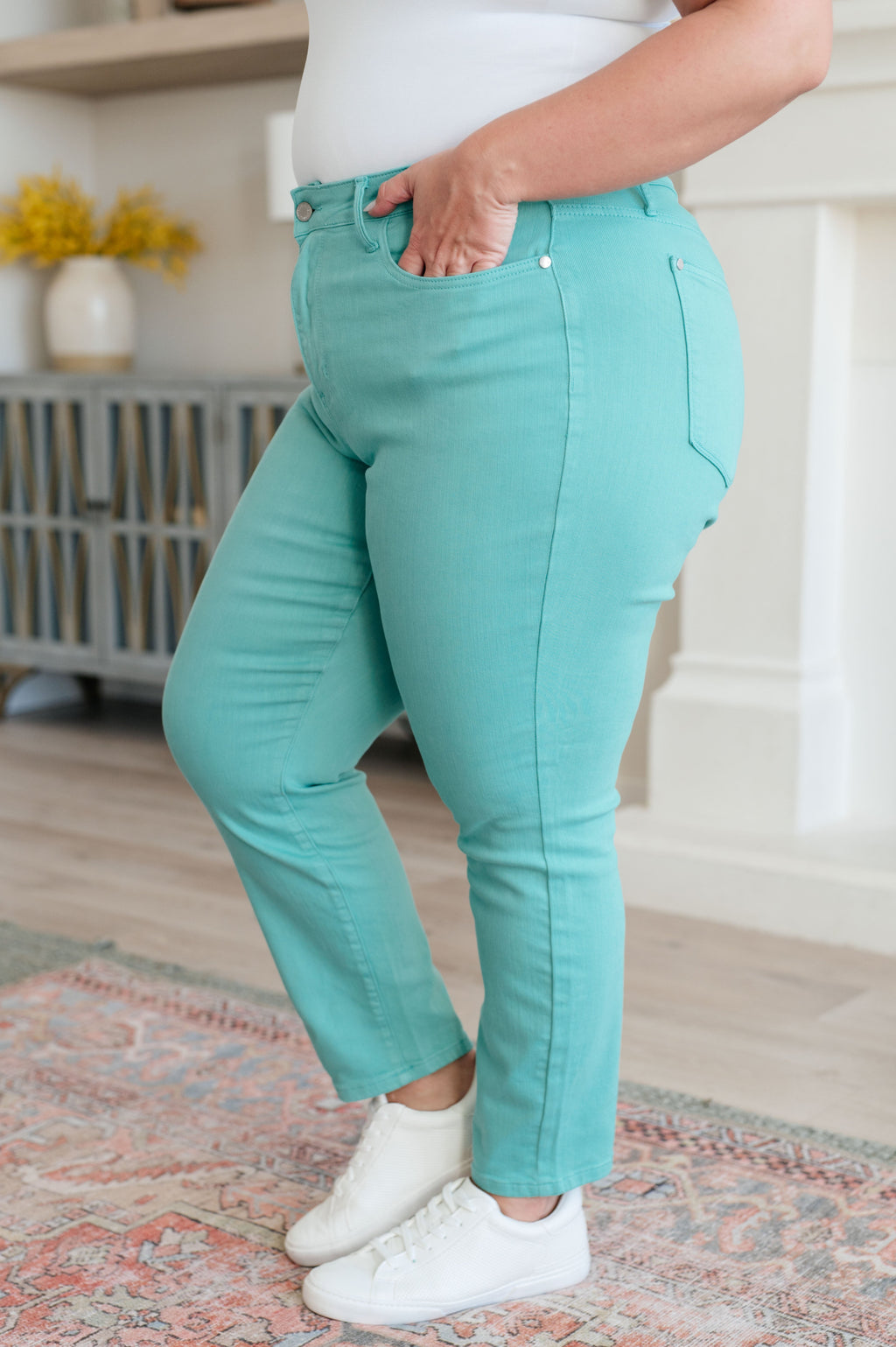 Bridgette High Rise Garment Dyed Slim Jeans in Aquamarine in - Denim photo