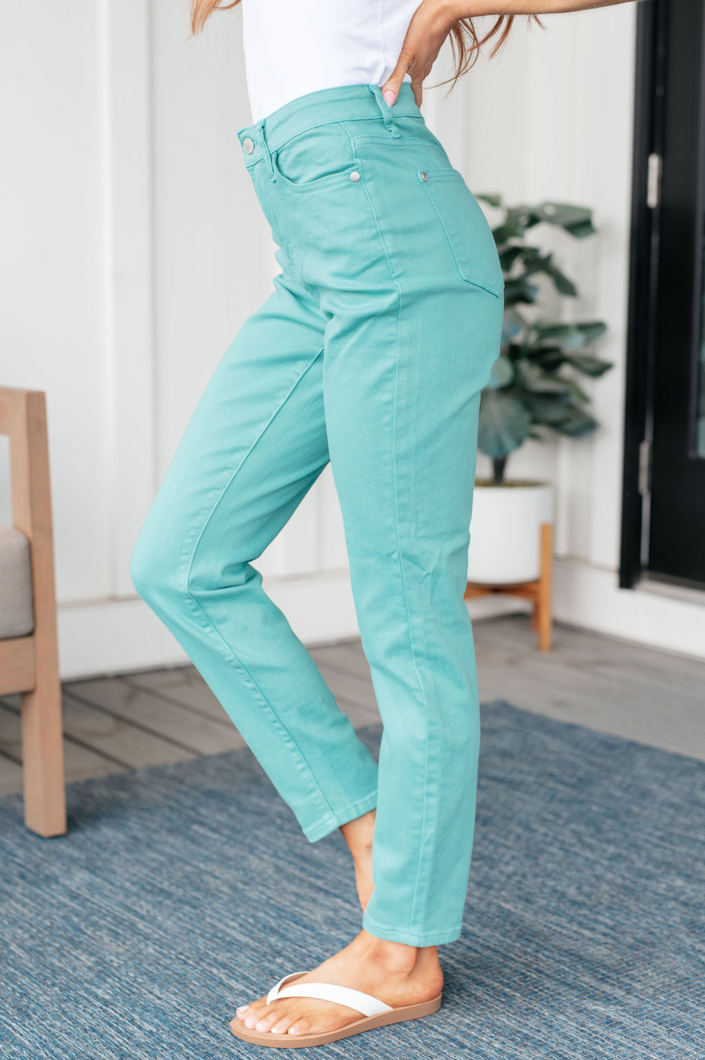 Bridgette High Rise Garment Dyed Slim Jeans in Aquamarine in - Denim photo