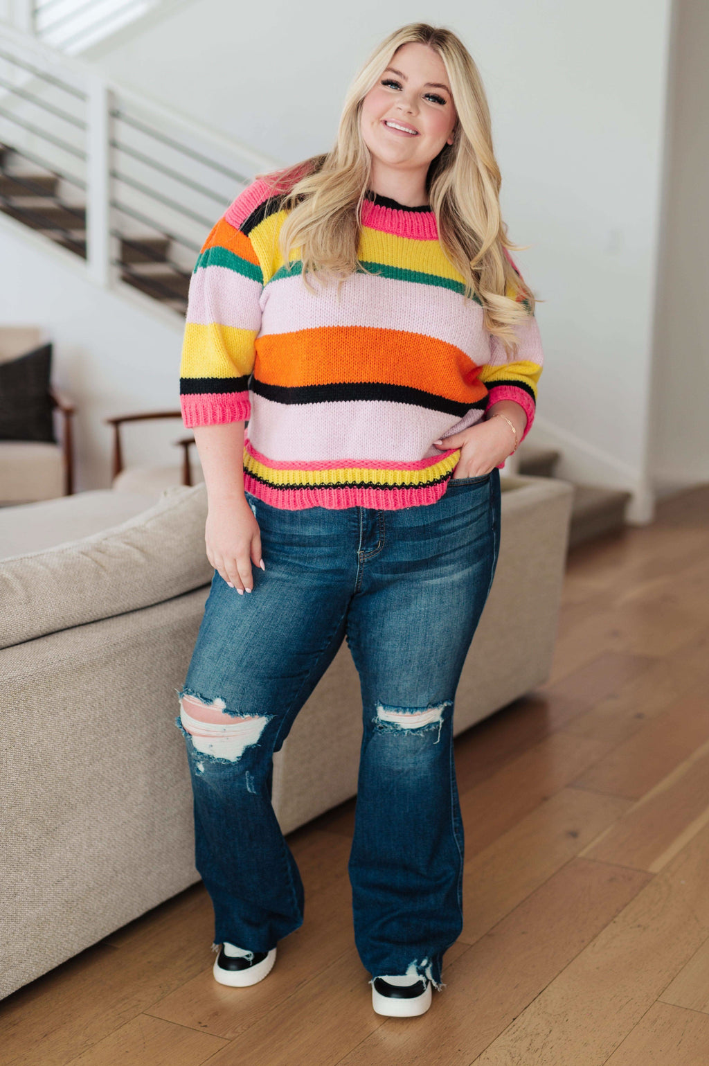 Bright Side Striped Sweater - SwagglyLife Home & Fashion