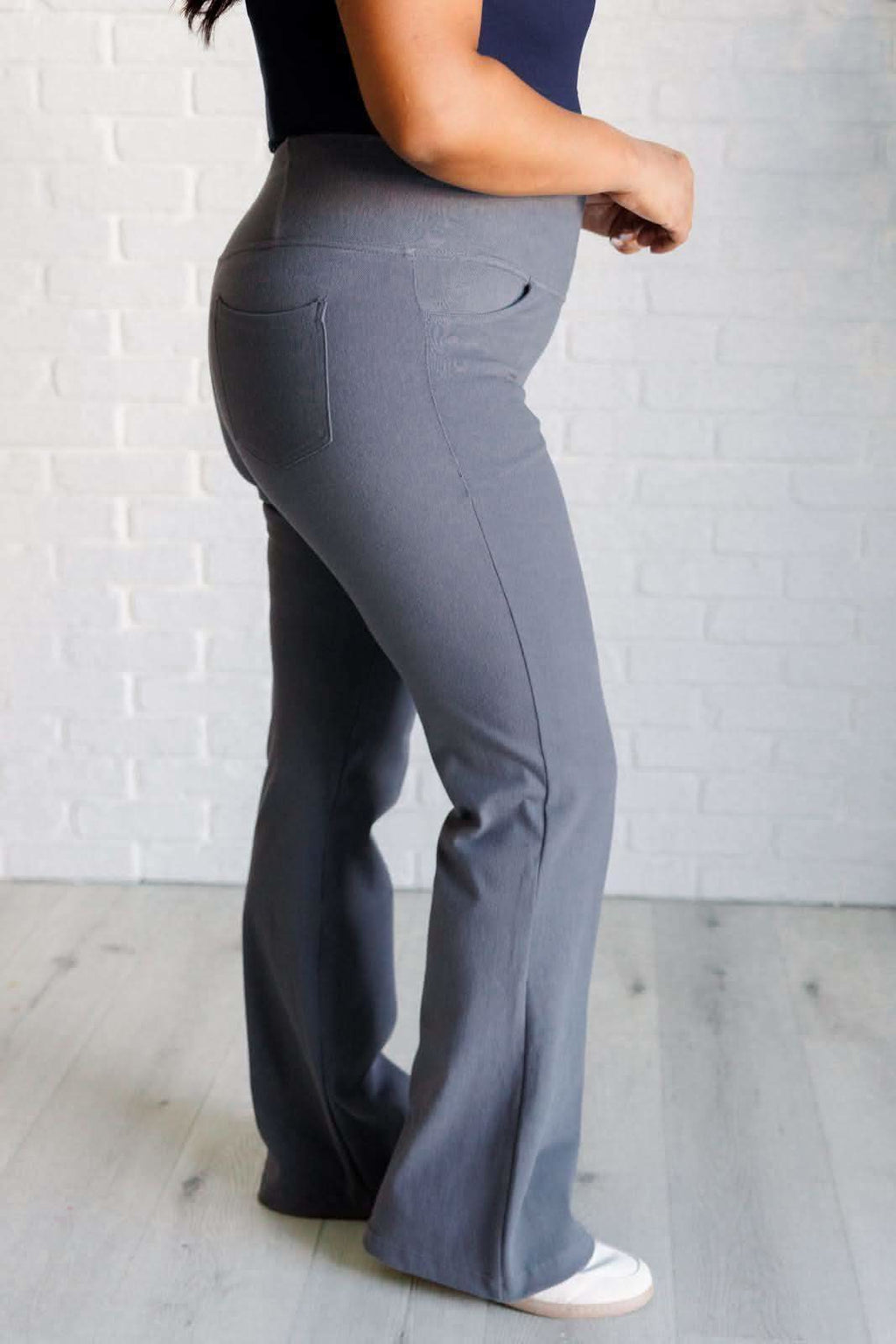 Building Habits Twill Flared Crossover Waist Pant in Titanium in - Bottoms photo