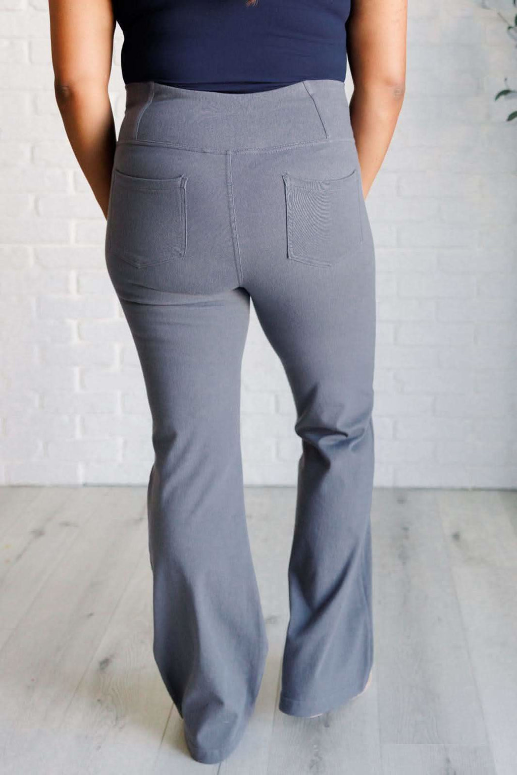 Building Habits Twill Flared Crossover Waist Pant in Titanium in - Bottoms photo