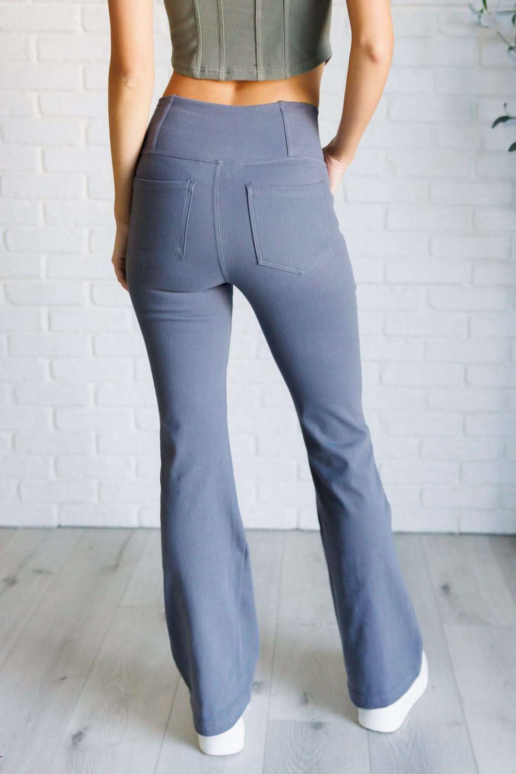 Building Habits Twill Flared Crossover Waist Pant in Titanium in - Bottoms photo