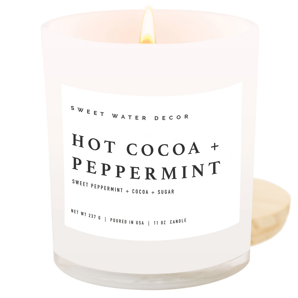 Hot Cocoa and Peppermint Soy Candle - White Jar - 11 oz in - Candles photo