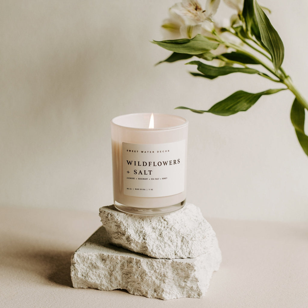 Wildflowers and Salt Soy Candle - White Jar - 11 oz in - Candles photo