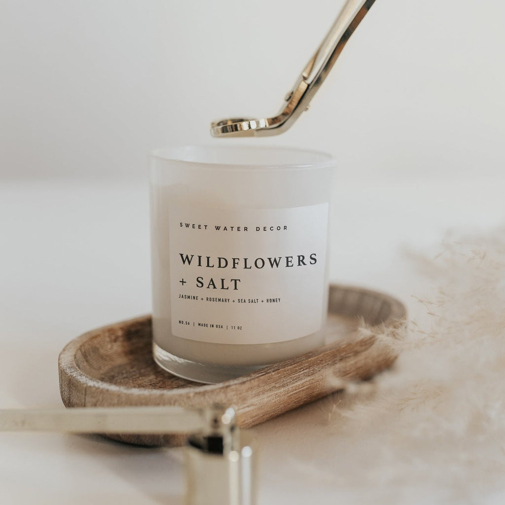 Wildflowers and Salt Soy Candle - White Jar - 11 oz in - Candles photo