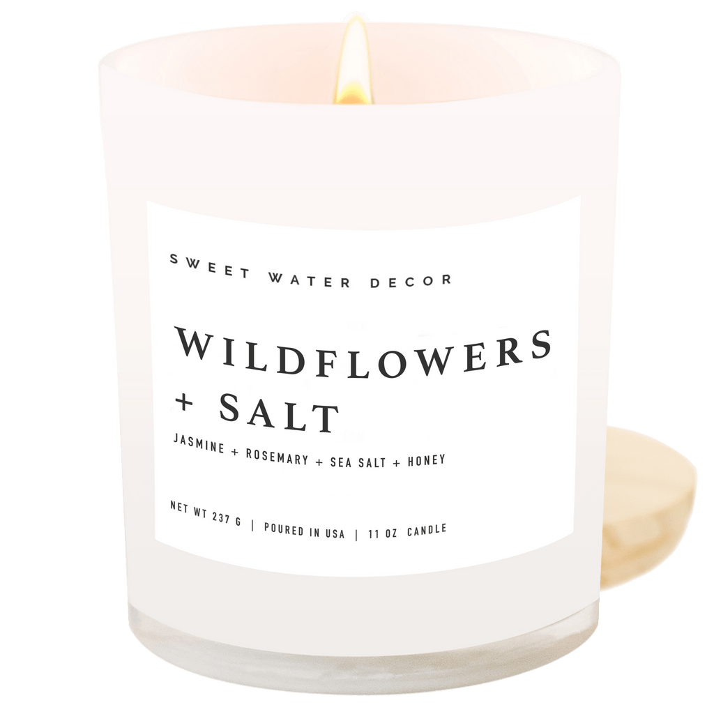 Wildflowers and Salt Soy Candle - White Jar - 11 oz in - Candles photo