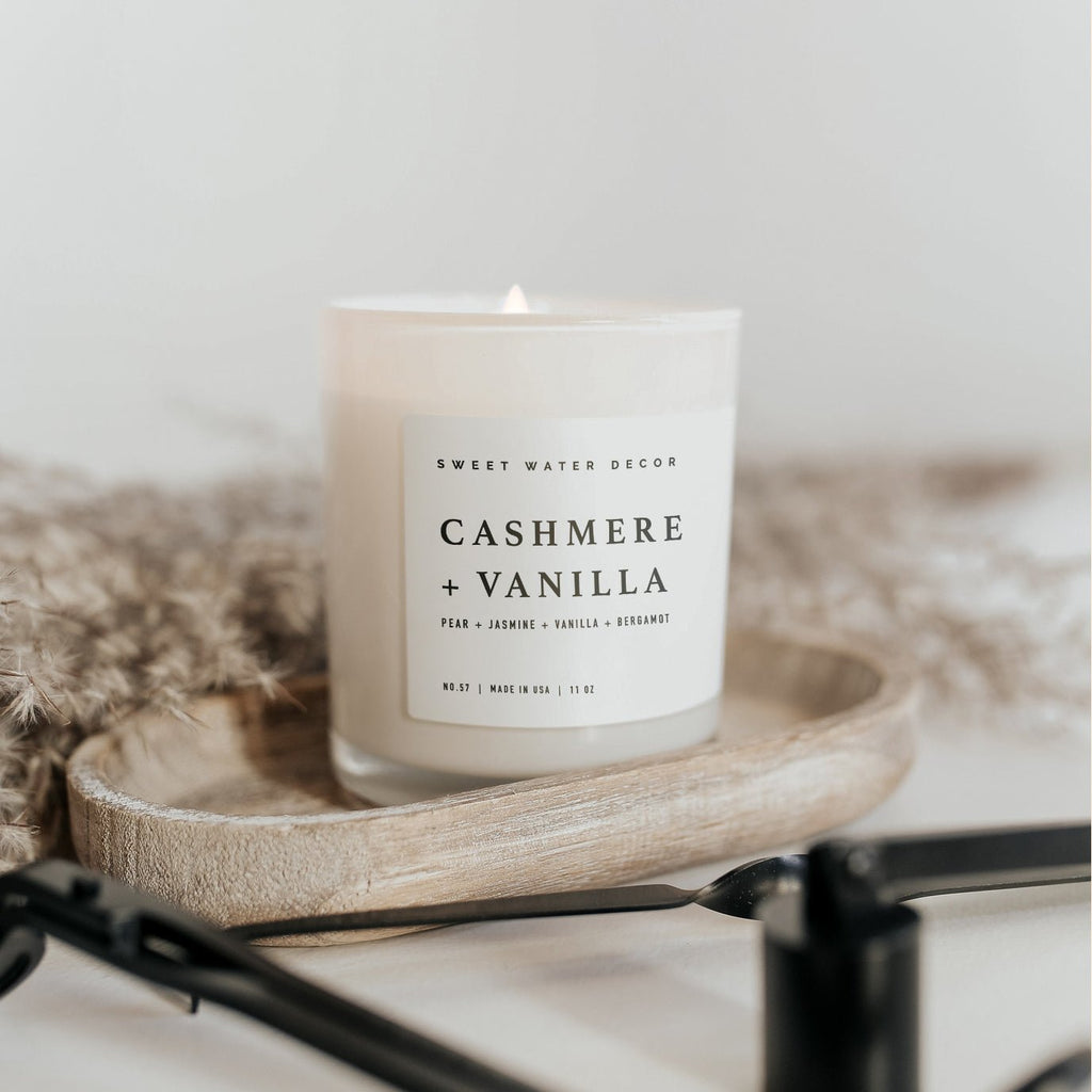 Cashmere and Vanilla Soy Candle - White Jar - 11 oz in - Candles photo