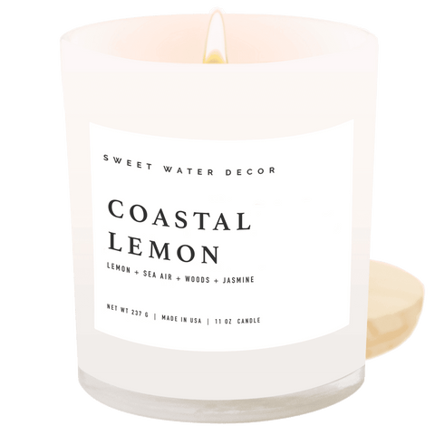 Coastal Lemon Soy Candle - White Jar - 11 oz - SwagglyLife Home & Fashion Coastal Lemon Soy Candle - White Jar - 11 oz - SwagglyLife Home & Fashion