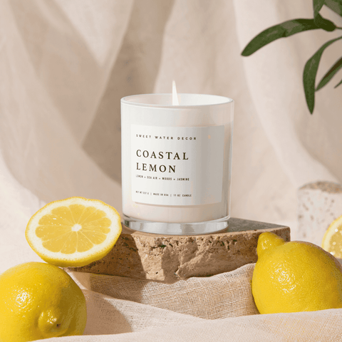 Coastal Lemon Soy Candle - White Jar - 11 oz - SwagglyLife Home & Fashion Coastal Lemon Soy Candle - White Jar - 11 oz - SwagglyLife Home & Fashion