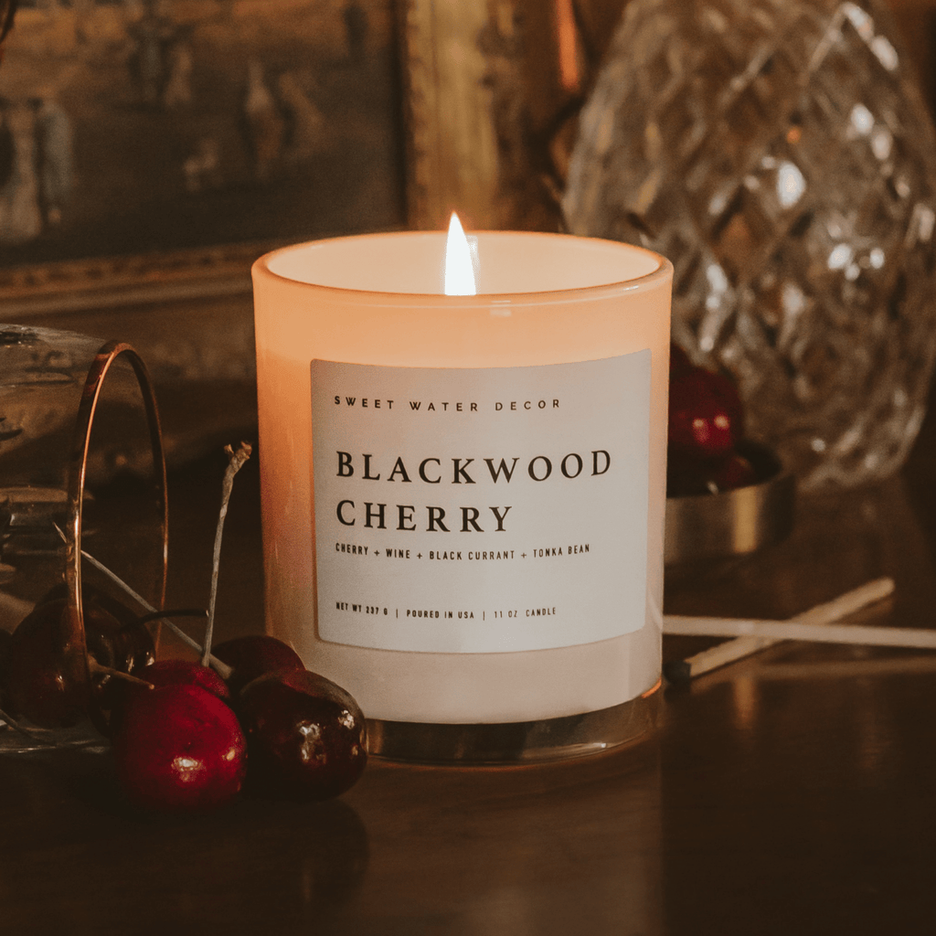Blackwood Cherry Soy Candle - White Jar - 11 oz in - Candles photo