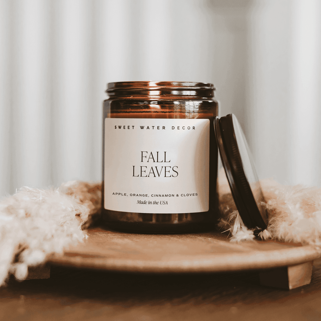 Fall Leaves Soy Candle - Amber Jar - 9 oz in - Candles photo