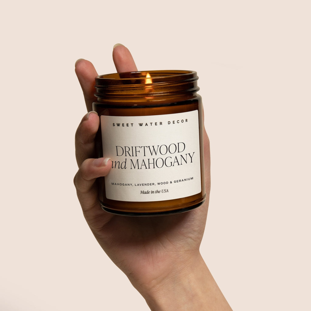 Driftwood and Mahogany Soy Candle - Amber Jar - 9 oz - SwagglyLife Home & Fashion