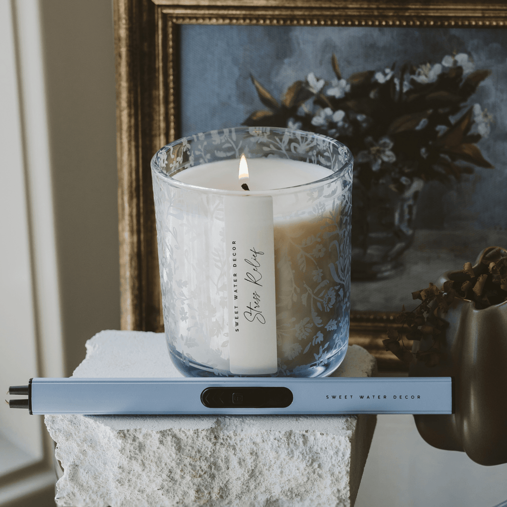 Stress Relief Soy Candle - Blue Tinted Glass Jar - 12 oz in - Candles photo