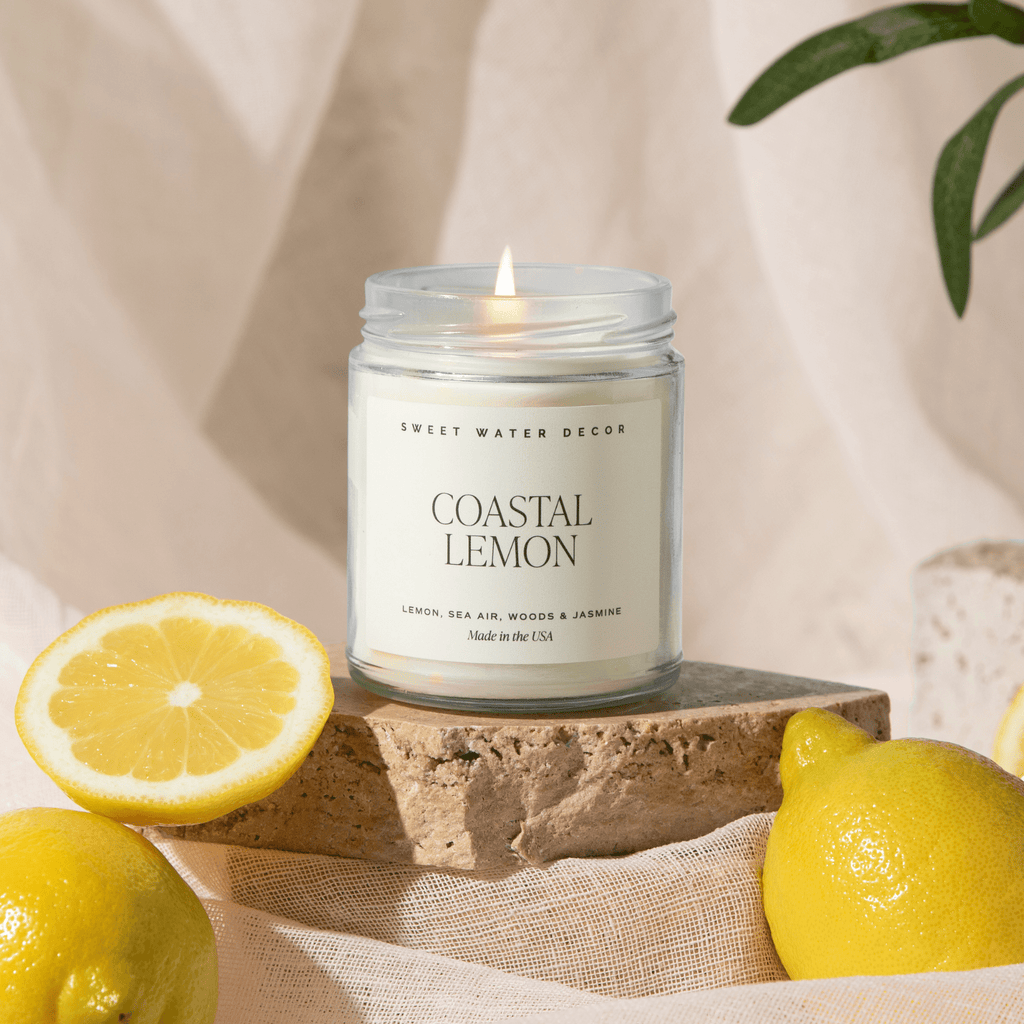 Coastal Lemon Soy Candle | 9 oz Clear Jar in - Candles photo