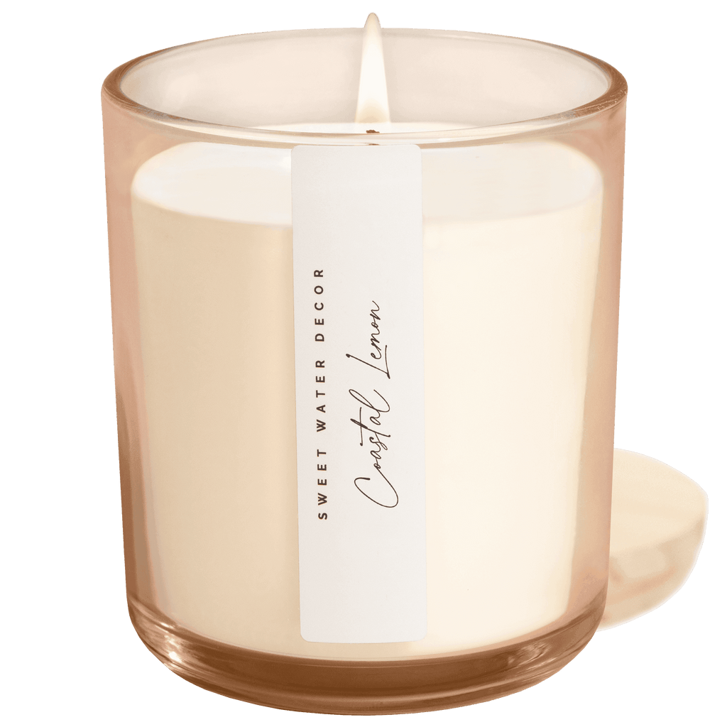 Coastal Lemon Soy Candle - Tinted Glass Jar - 12 oz | Sweet Water Decor in - Candles photo