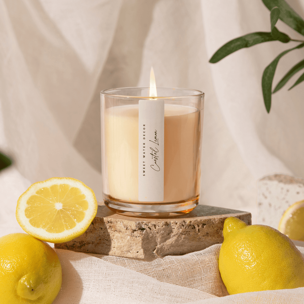 Coastal Lemon Soy Candle - Tinted Glass Jar - 12 oz | Sweet Water Decor in - Candles photo