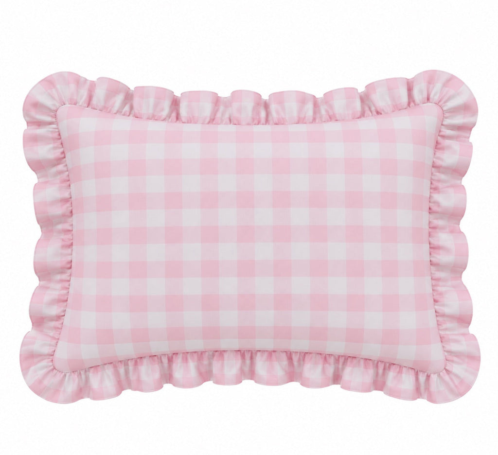 Little Mae & Co. Standard Ruffle Pillow Case Cover - Light Pink Checkered