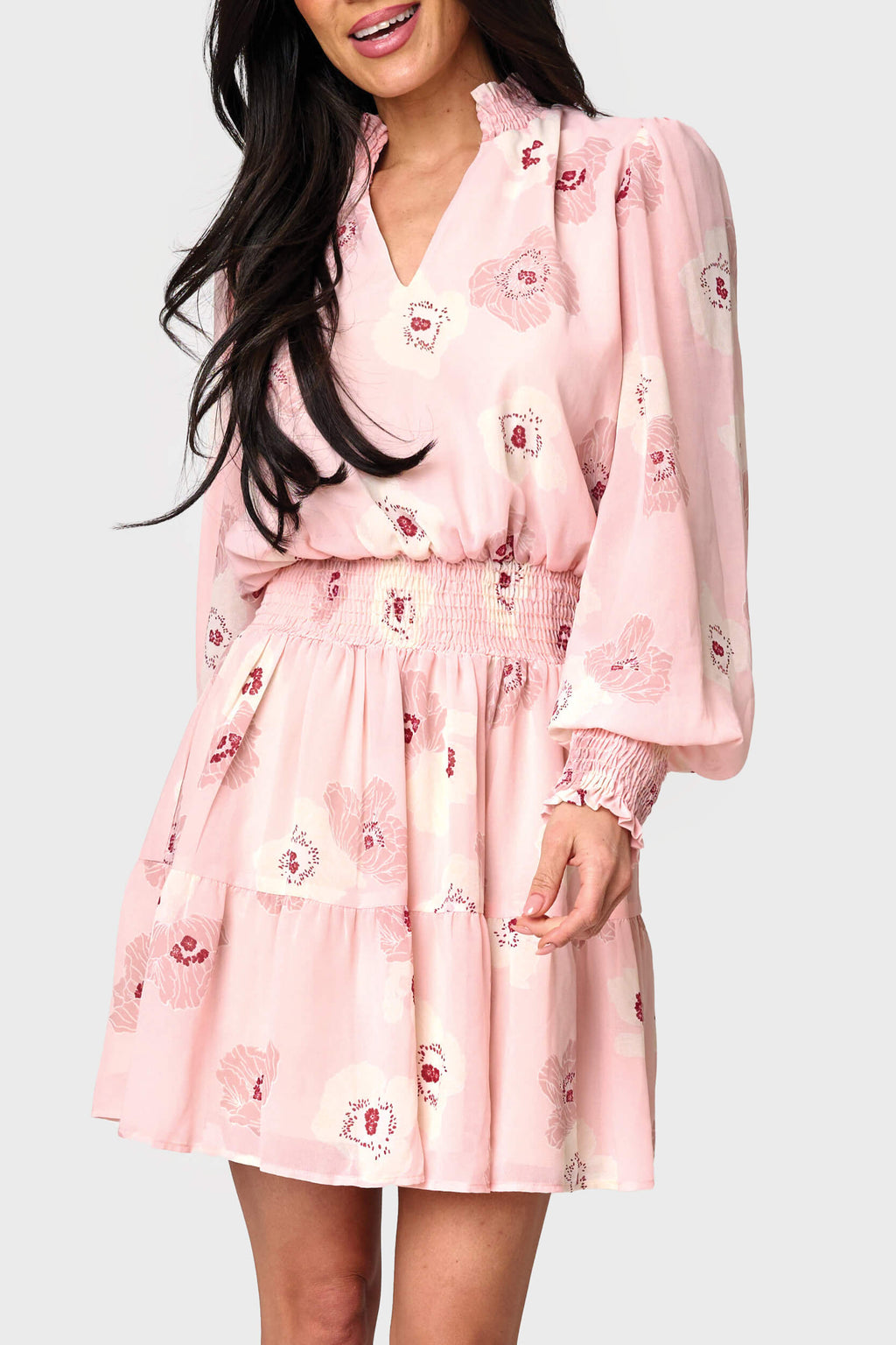 Romantic Feminine Chiffon Dress in Misty Rose Floral - 50, DRESSES, 502, SALE photo