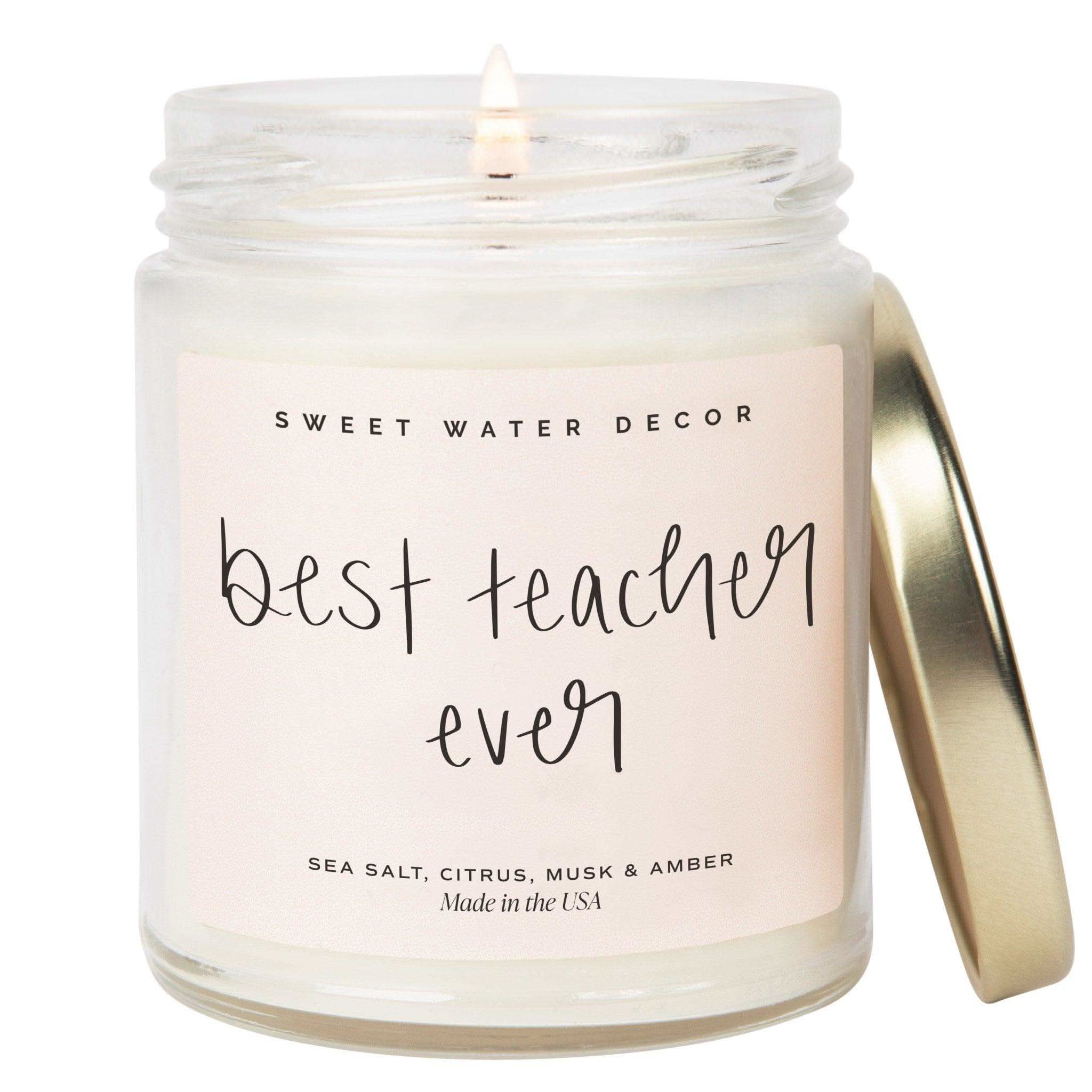 Best Teacher Ever Soy Candle - Clear Jar - 9 oz (Salt and Sea) - SwagglyLife Home & Fashion Best Teacher Ever Soy Candle - Clear Jar - 9 oz (Salt and Sea) - SwagglyLife Home & Fashion