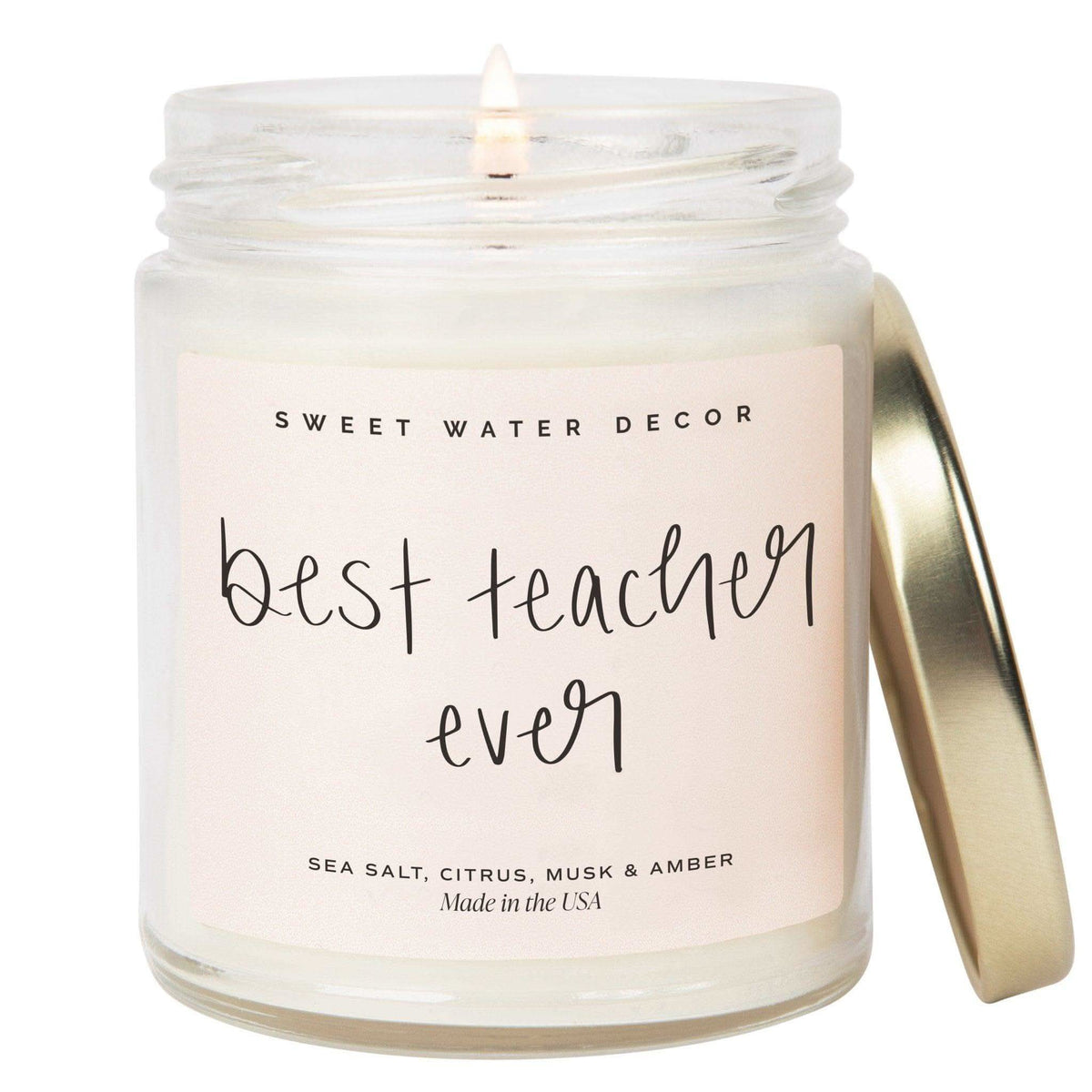 Best Teacher Ever Soy Candle - Clear Jar - 9 oz (Salt and Sea) - SwagglyLife Home & Fashion