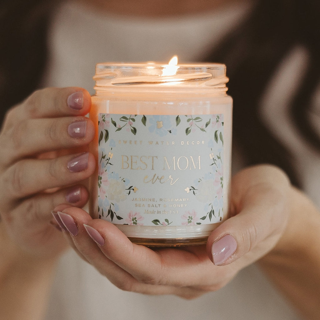 Best Mom Ever Soy Patterned Candle - Clear Jar - 9 oz (Wildflowers and Salt) in - Candles photo